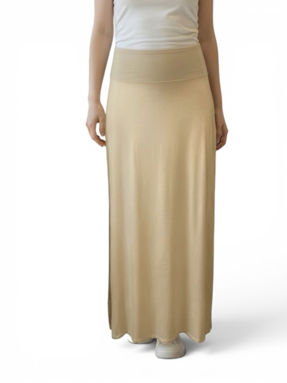 Cupio Neutral Tone Sleek Knit Maxi Skirt With Side Slit NWT